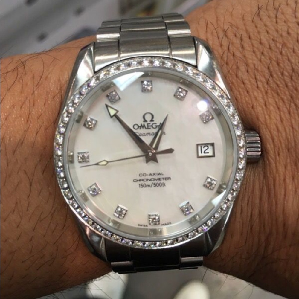 Men’s omega speed master mop diamond bezel dial ss